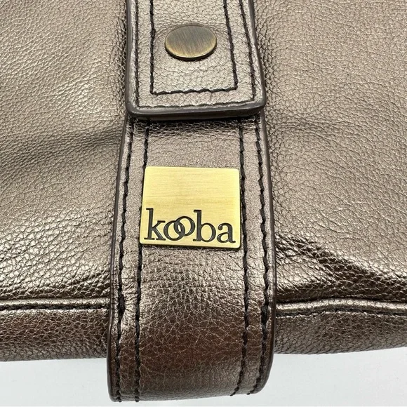 Kooba Leather Expandable Shoulder Handbag Tote Metallic Pewter - Picture 2 of 8